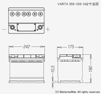 VARTA 555-059-042 寸法イメージ